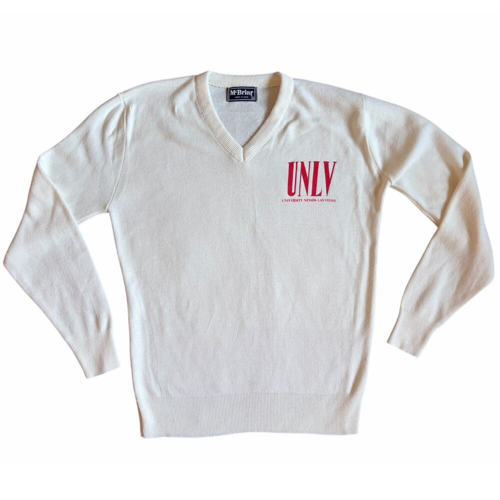 VTG McBriar White UNLV Women's V Neck Pullover Sweater Sz M